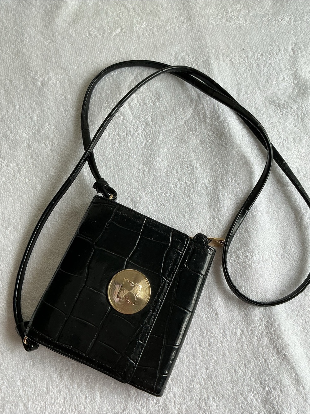 Liz Claiborne Black Croc-Embossed Crossbody with Gold Medallion